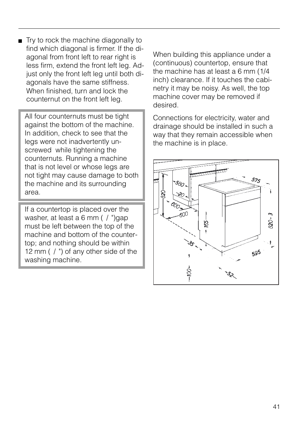 Installation instructions, Building under | Miele W1930 User Manual | Page 41 / 52