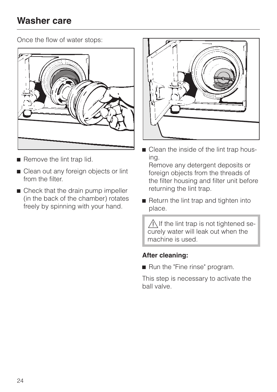 Washer care | Miele NOVOTRONIC W 1986 User Manual | Page 24 / 52