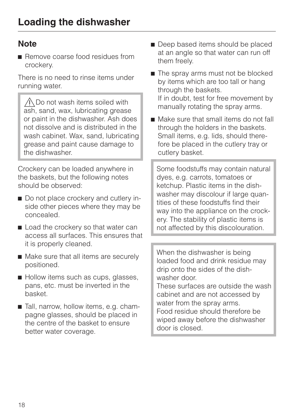 Loading the dishwasher 18, Loading the dishwasher | Miele dishwashers User Manual | Page 18 / 64