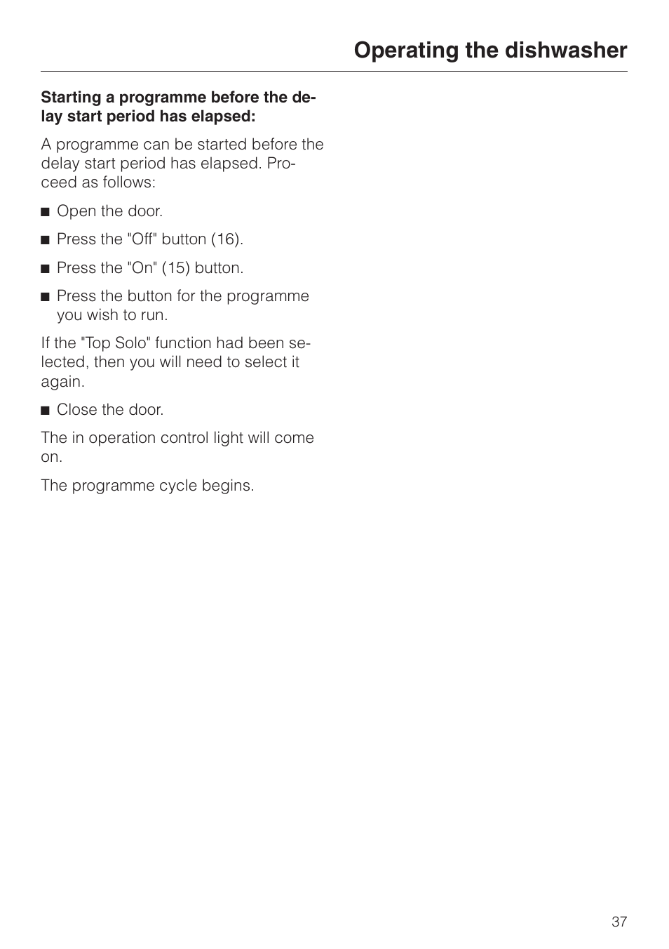 Operating the dishwasher | Miele dishwashers User Manual | Page 37 / 64