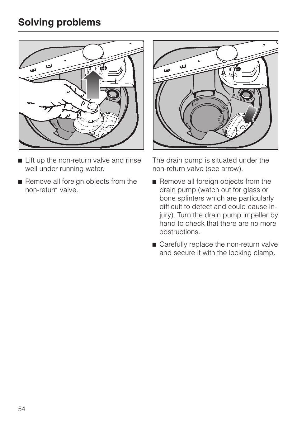 Solving problems | Miele dishwashers User Manual | Page 54 / 64
