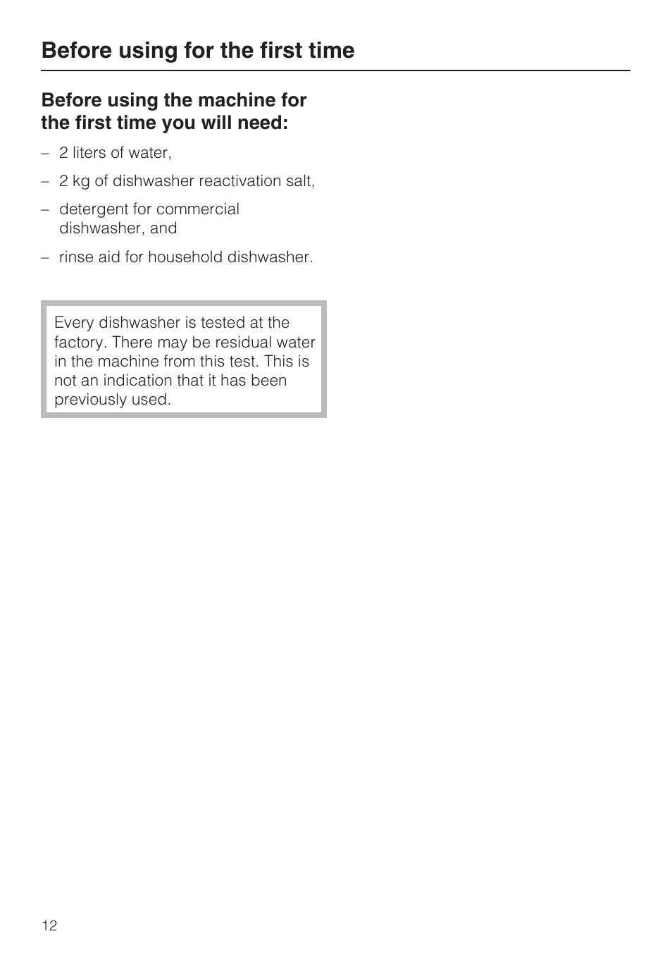 Before using for the first time 12, Before using for the first time | Miele PROFESSIONAL PG 8050I User Manual | Page 12 / 76