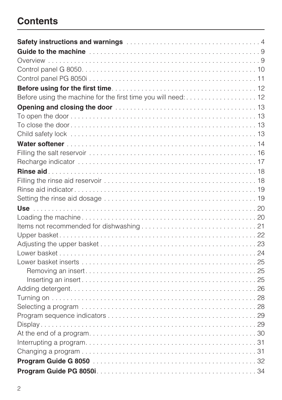 Miele PROFESSIONAL PG 8050I User Manual | Page 2 / 76
