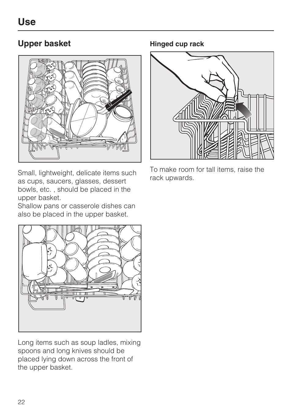 Upper basket 22 | Miele PROFESSIONAL PG 8050I User Manual | Page 22 / 76