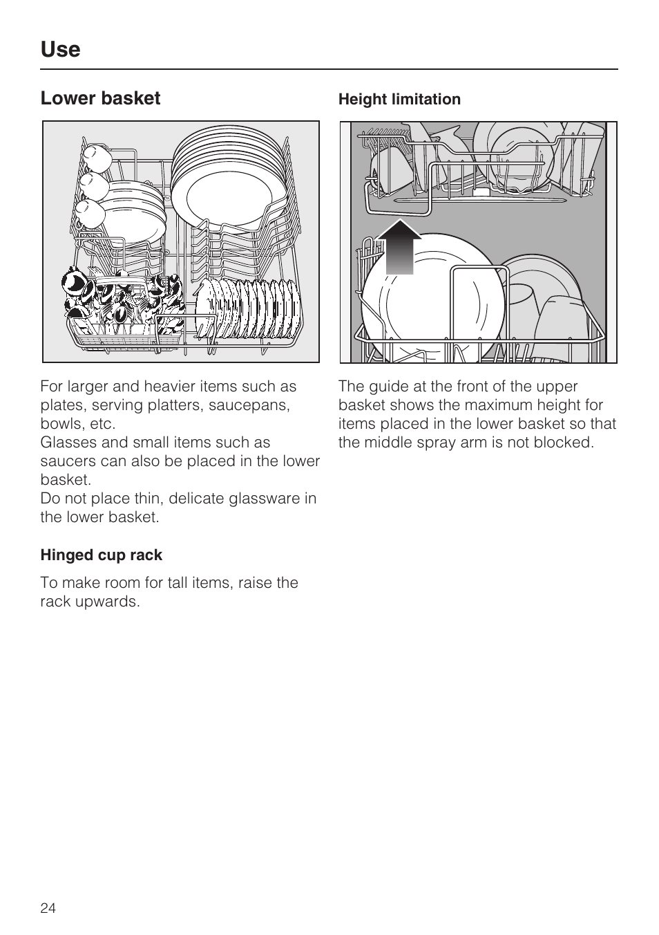 Lower basket 24, Lower basket | Miele PROFESSIONAL PG 8050I User Manual | Page 24 / 76