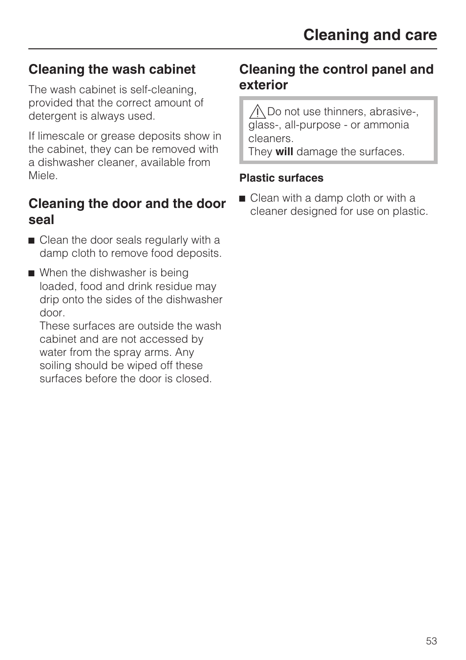 Cleaning and care | Miele PROFESSIONAL PG 8050I User Manual | Page 53 / 76