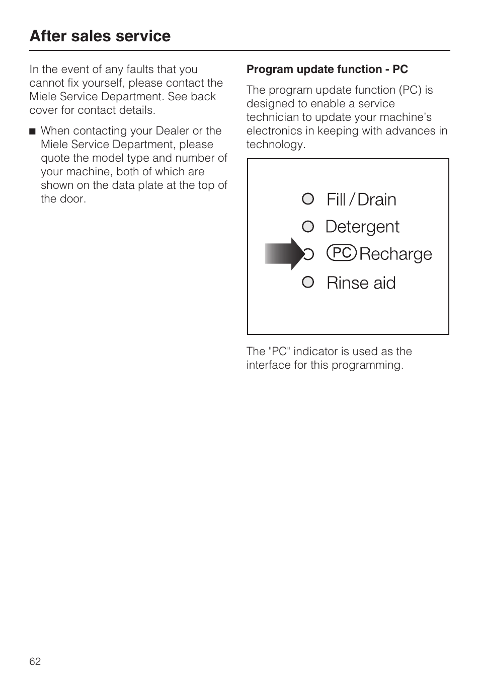 After sales service 62, After sales service | Miele PROFESSIONAL PG 8050I User Manual | Page 62 / 76
