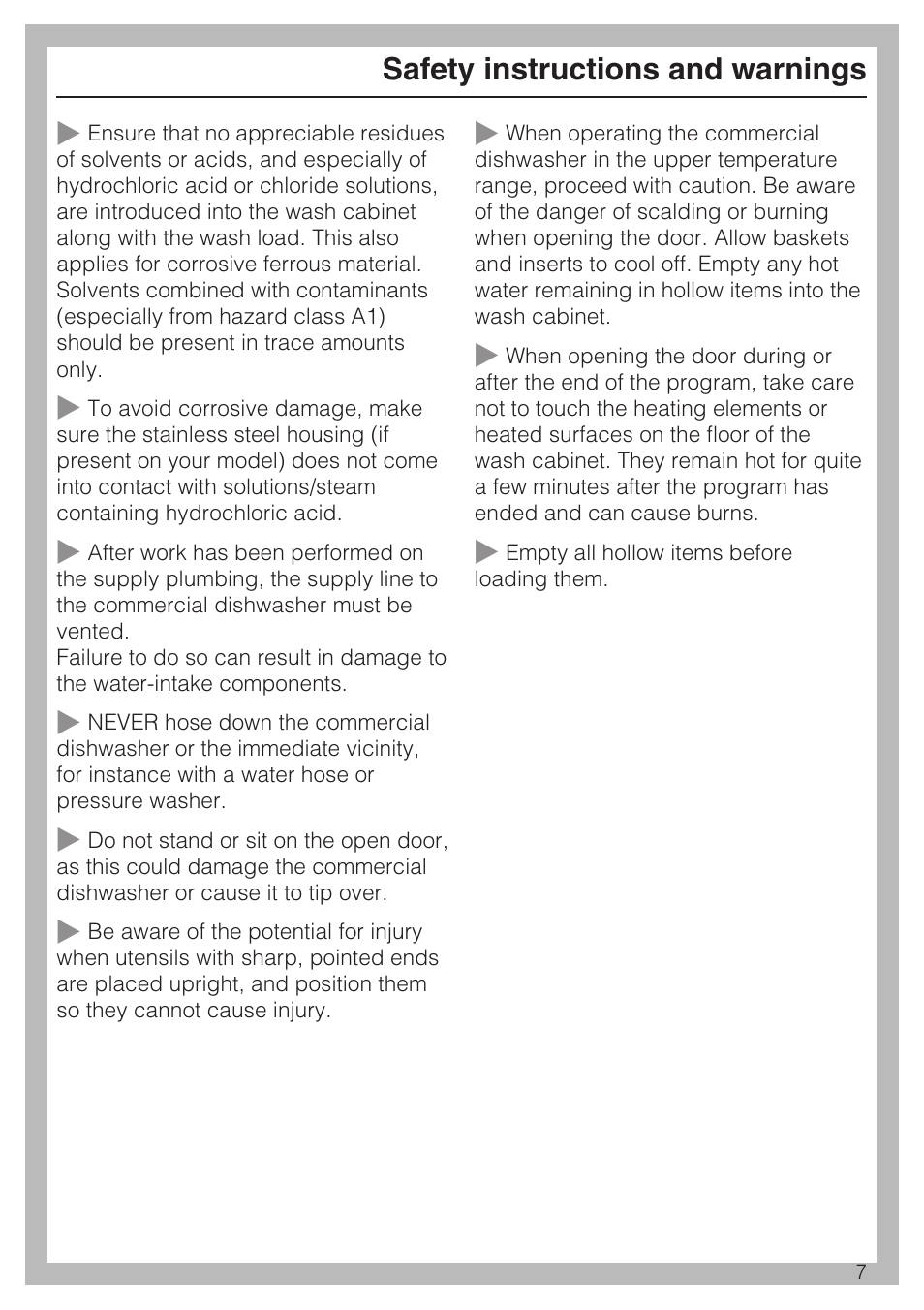 Safety instructions and warnings | Miele PROFESSIONAL PG 8050I User Manual | Page 7 / 76