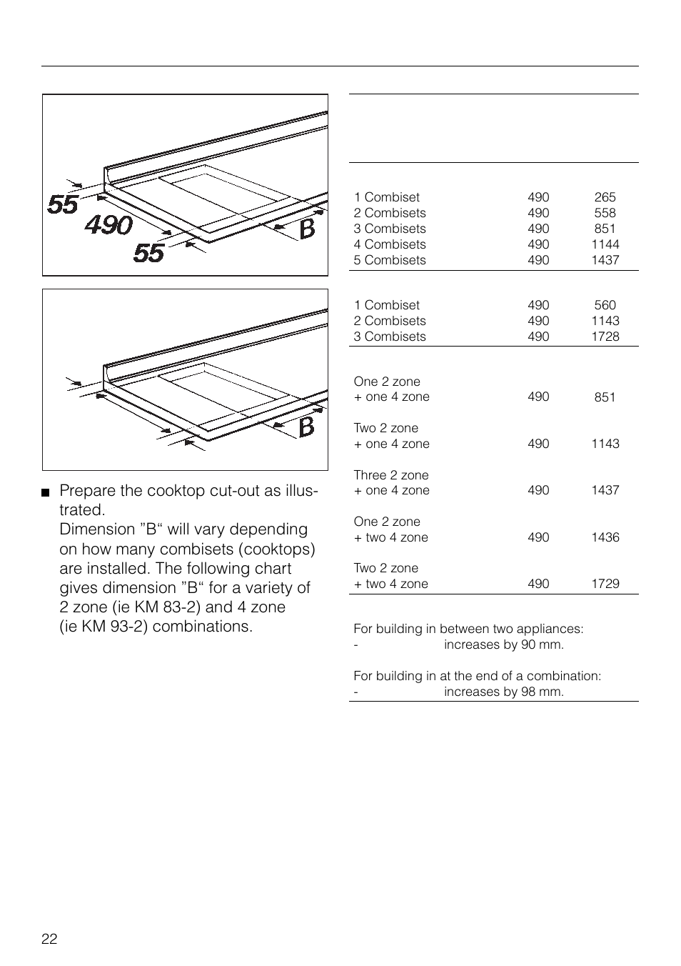 Installation instructions | Miele KM83-2 User Manual | Page 22 / 28