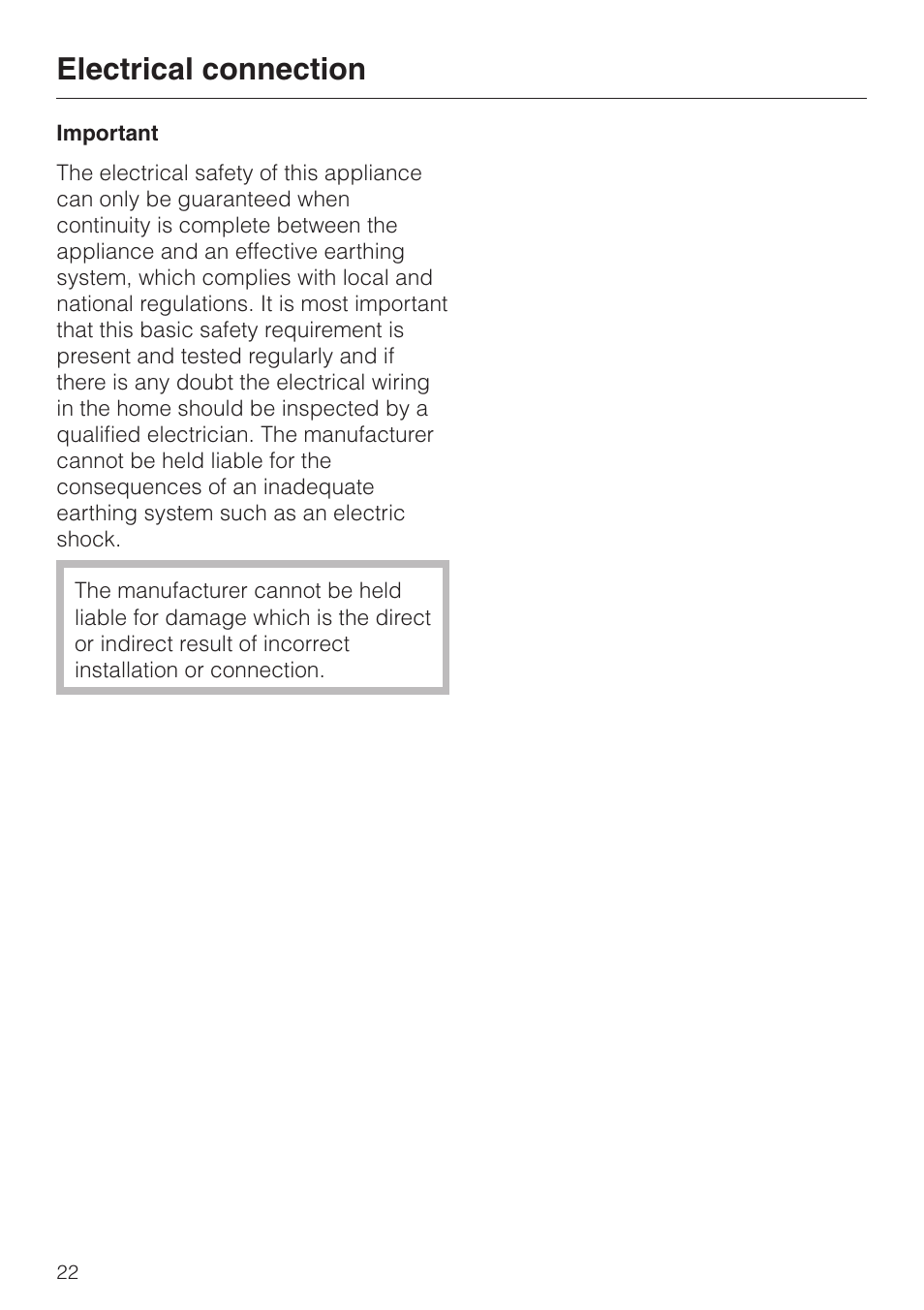 Electrical connection | Miele KM 411 User Manual | Page 22 / 24