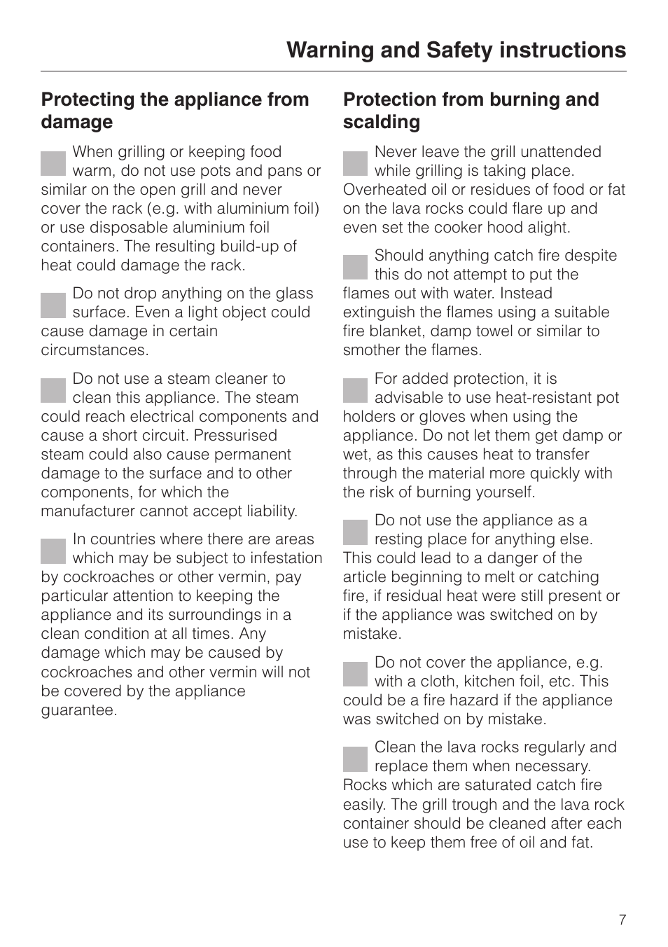 Warning and safety instructions, Protecting the appliance from damage, Protection from burning and scalding | Miele KM 411 User Manual | Page 7 / 24
