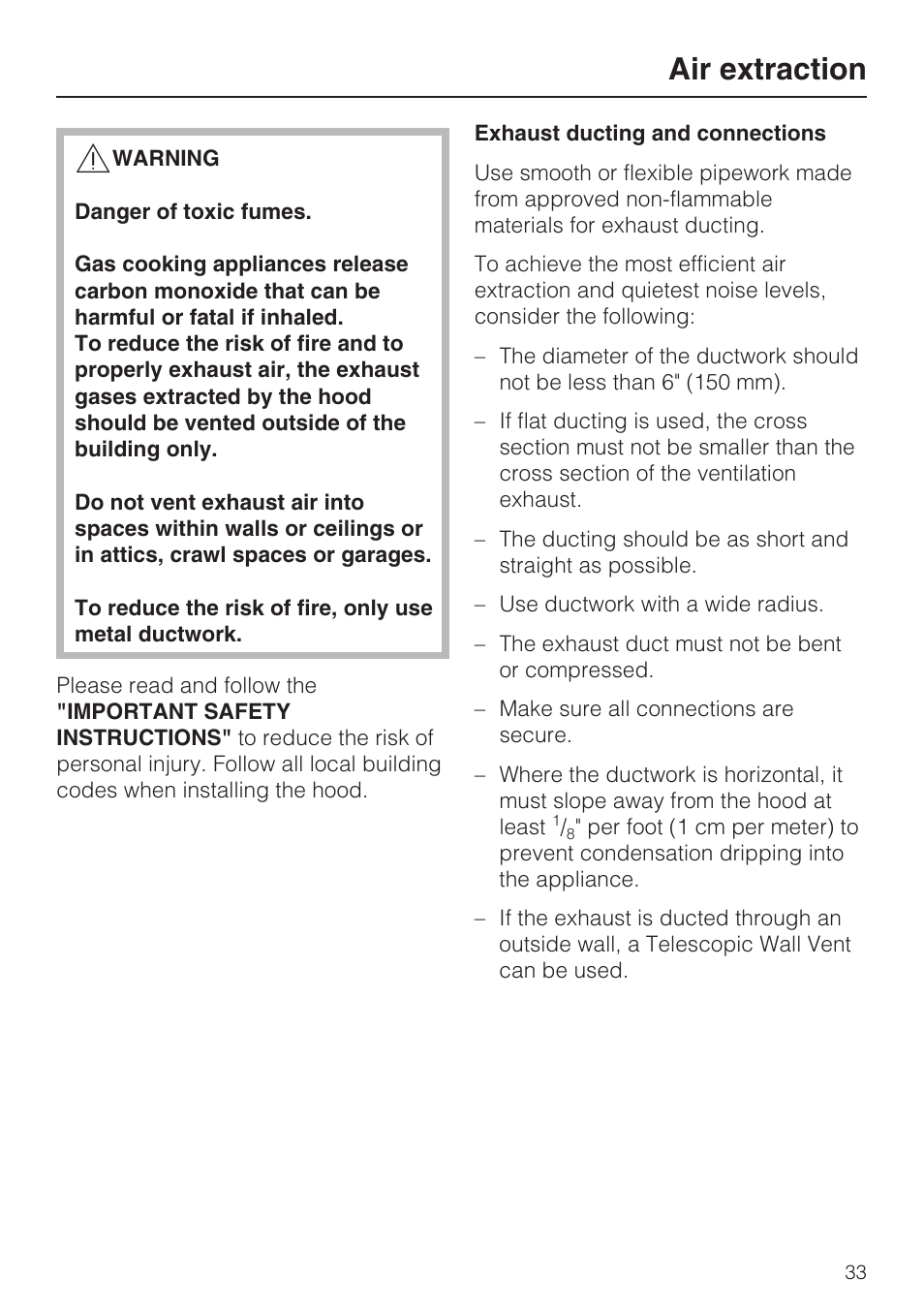 Air extraction 33, Air extraction | Miele DA 220-4 User Manual | Page 33 / 40