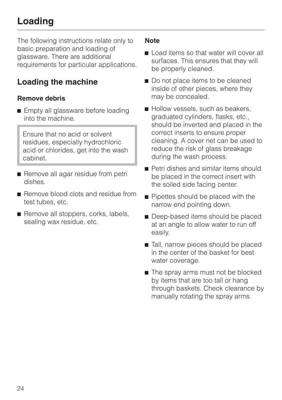 Loading 24, Loading, Loading the machine | Miele G 7883 User Manual | Page 24 / 64