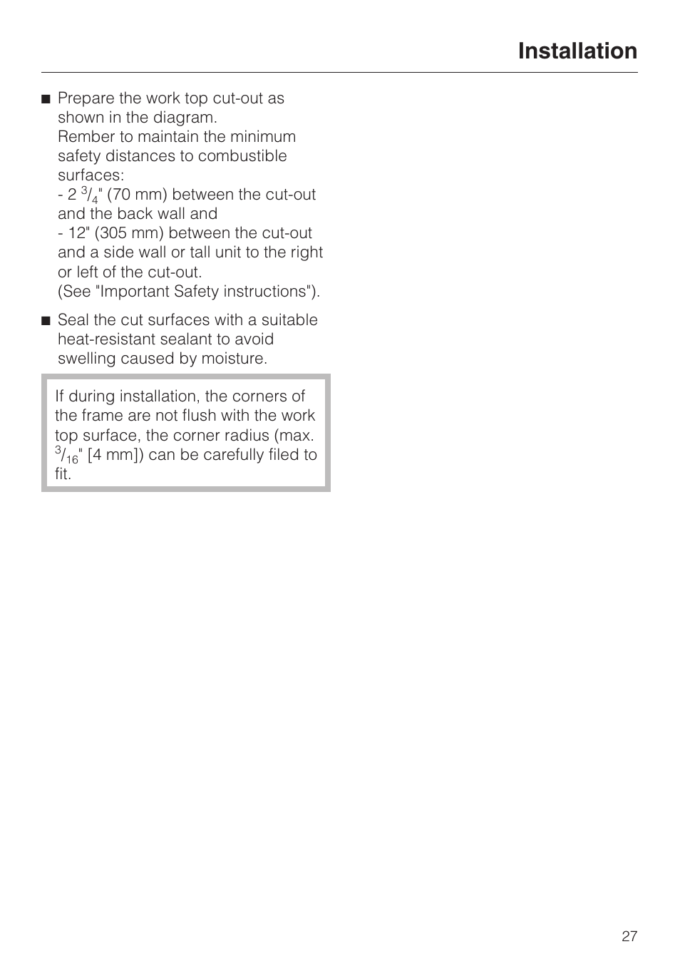 Installation 27, Installation | Miele KM 3475 User Manual | Page 27 / 40