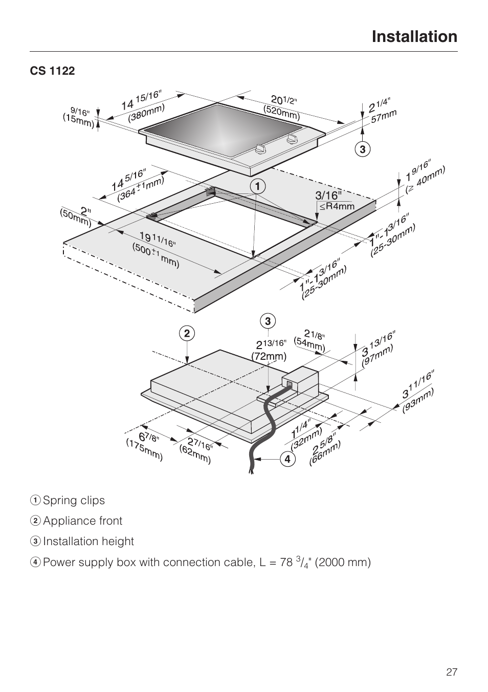 Cs 1122 27, Installation | Miele CS 1122 User Manual | Page 27 / 40