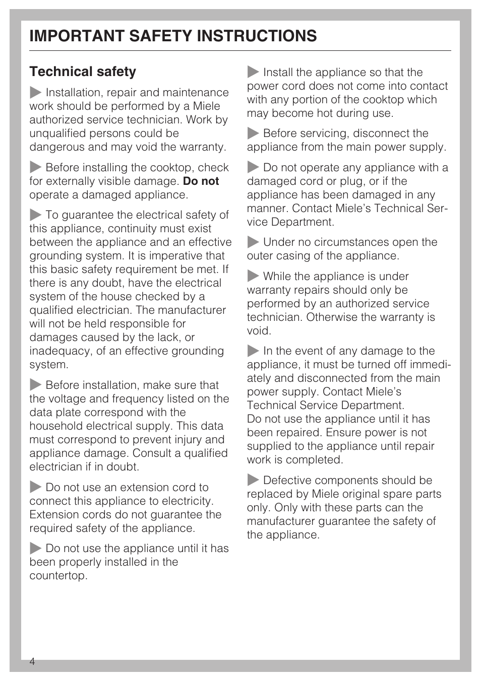 Important safety instructions | Miele CS 1122 User Manual | Page 4 / 40