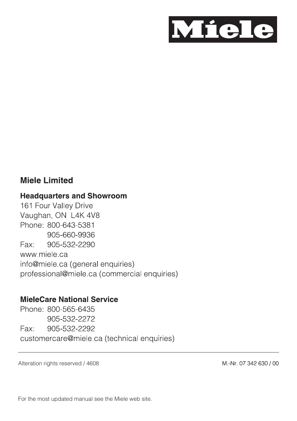 Miele CS 1122 User Manual | Page 40 / 40