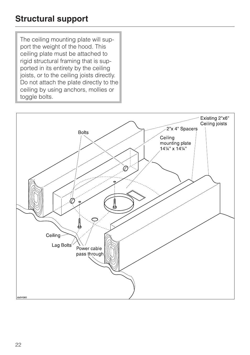 Structural support 22, Structural support | Miele DA 230-3 User Manual | Page 22 / 32