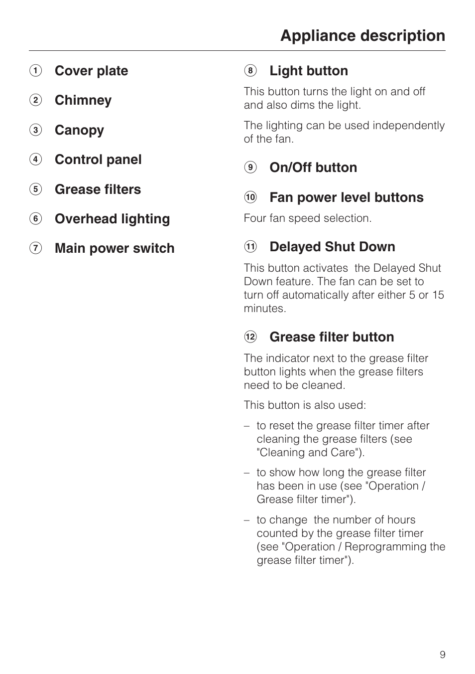 Appliance description | Miele DA 230-3 User Manual | Page 9 / 32