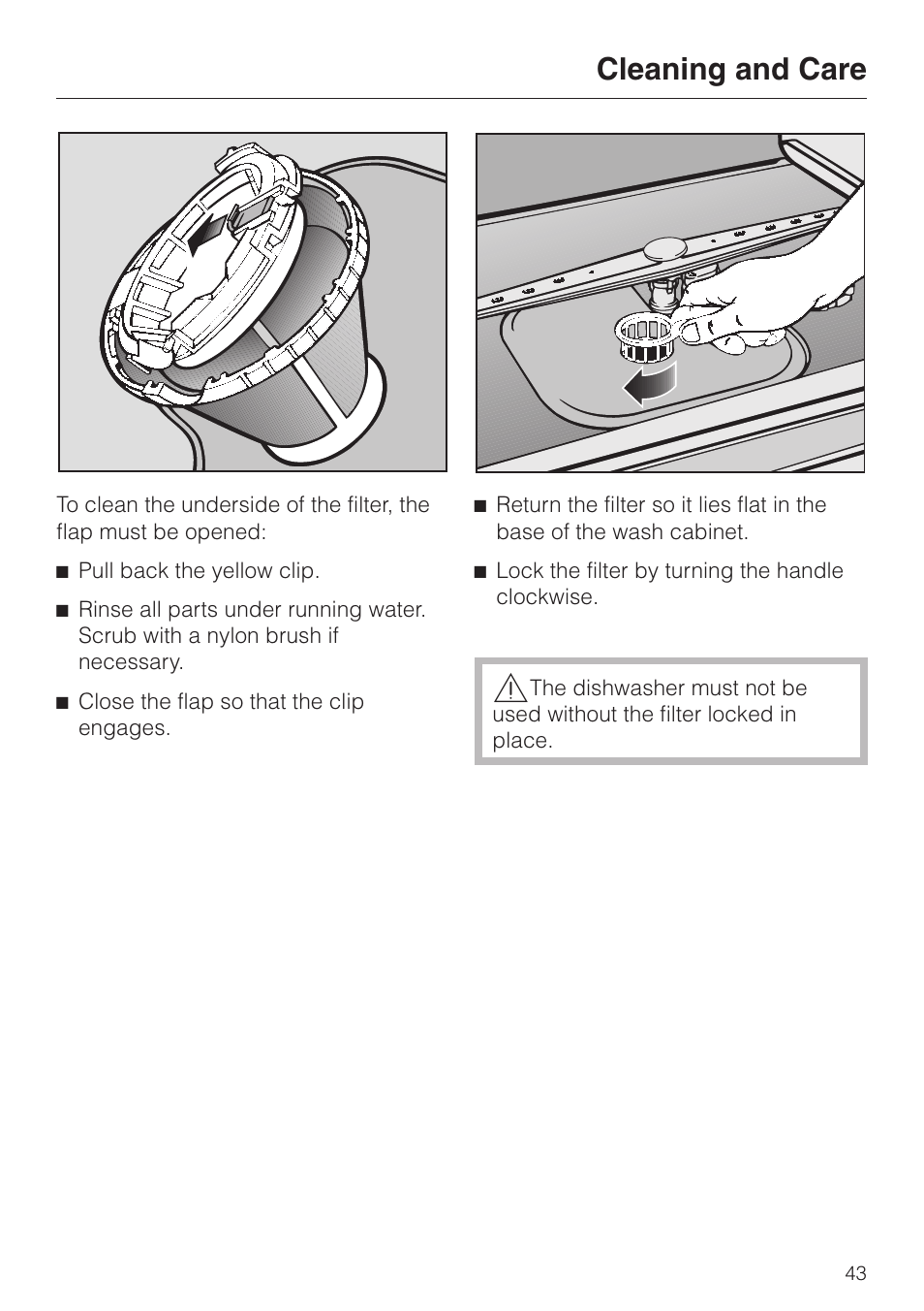 Cleaning and care | Miele TOUCHTRONIC G 832 SC User Manual | Page 43 / 48