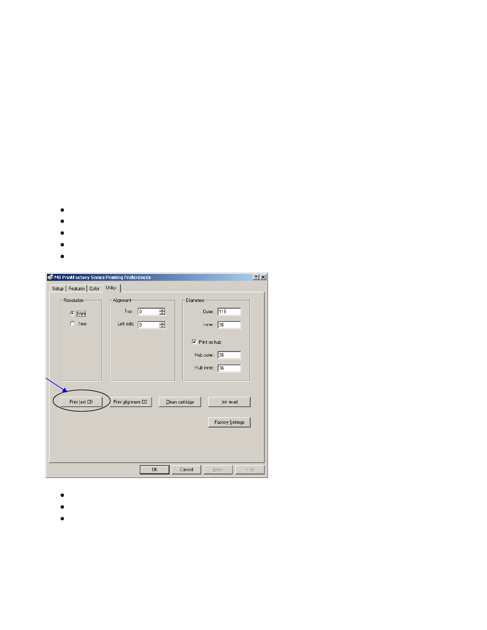 Align disc, Chapter 4 using the printer, Alignment | Print test disc | MicroBoards Technology Print Factory User Manual | Page 20 / 41