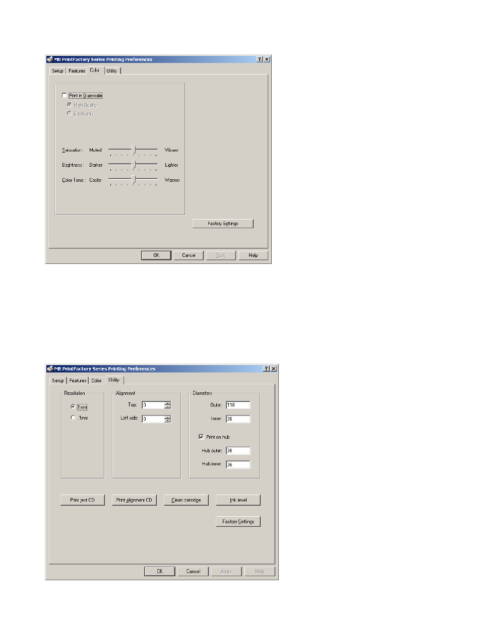 Color tab, Utility tab, Color tab utility tab | MicroBoards Technology Print Factory User Manual | Page 34 / 41