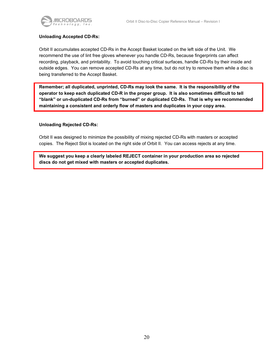 MicroBoards Technology CD Disc-to-Disc Office Copier II User Manual | Page 20 / 39