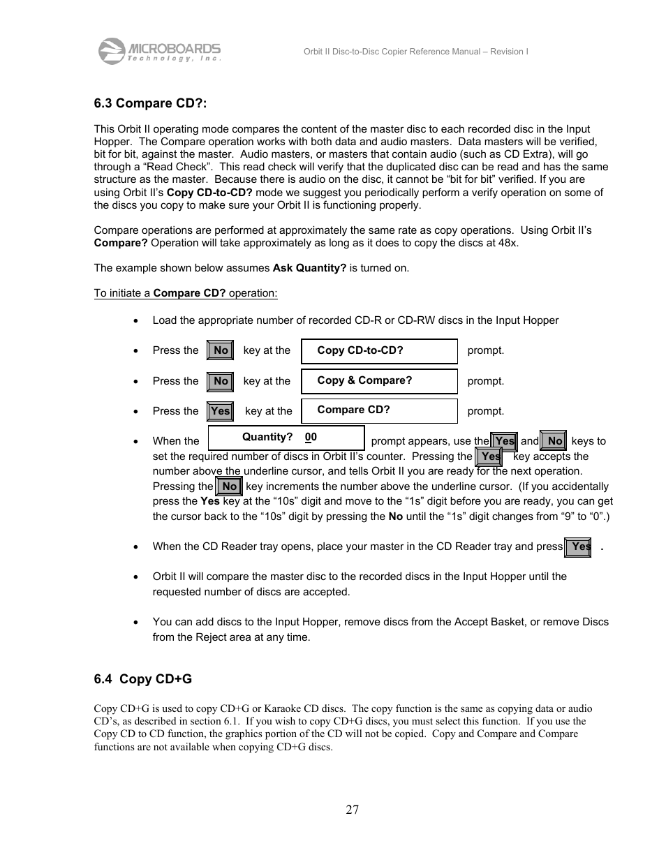 3 compare cd, 4 copy cd+g | MicroBoards Technology CD Disc-to-Disc Office Copier II User Manual | Page 27 / 39