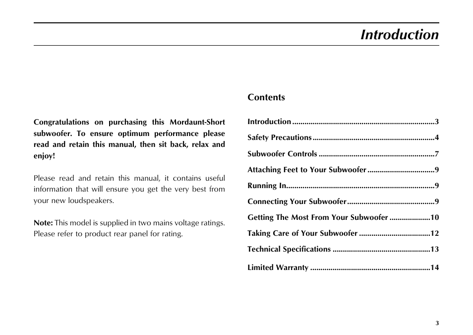 Introduction | Mordaunt-Short MS309W User Manual | Page 3 / 16