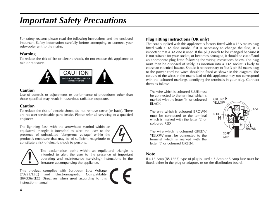 Important safety precautions | Mordaunt-Short MS309W User Manual | Page 4 / 16