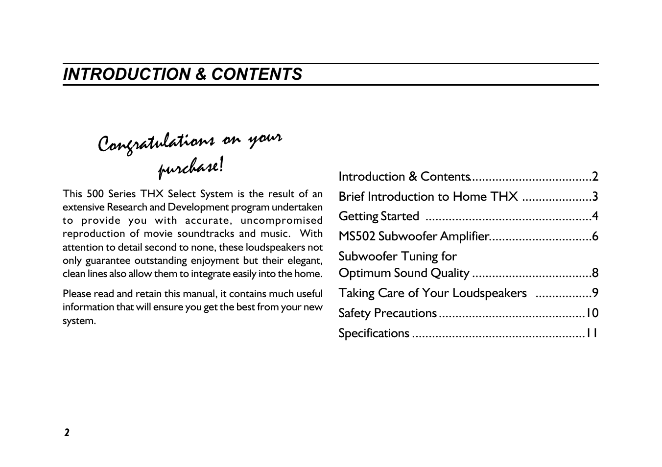 Introduction & contents | Mordaunt-Short 500 Series THX User Manual | Page 2 / 11