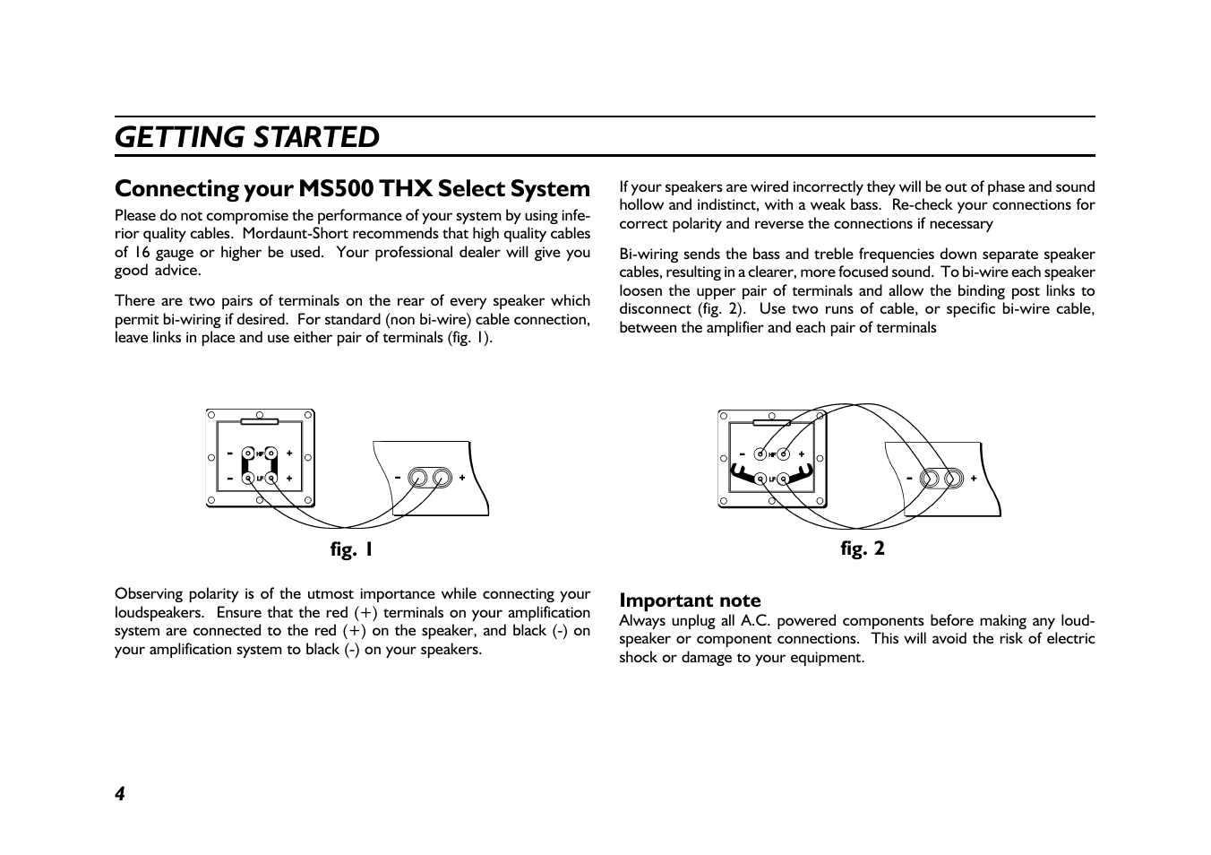 Getting started, Connecting your ms500 thx select system | Mordaunt-Short 500 Series THX User Manual | Page 4 / 11