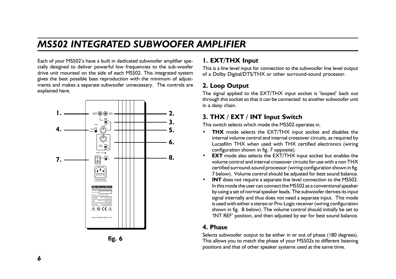 Ms502 integrated subwoofer amplifier | Mordaunt-Short 500 Series THX User Manual | Page 6 / 11