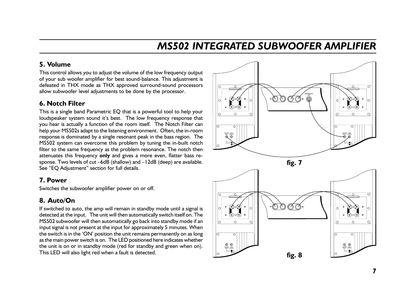 Ms502 integrated subwoofer amplifier | Mordaunt-Short 500 Series THX User Manual | Page 7 / 11