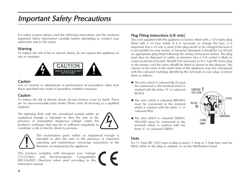 Imporrtaant ssaafety p prrecaautions | Mordaunt-Short MS909W User Manual | Page 4 / 16