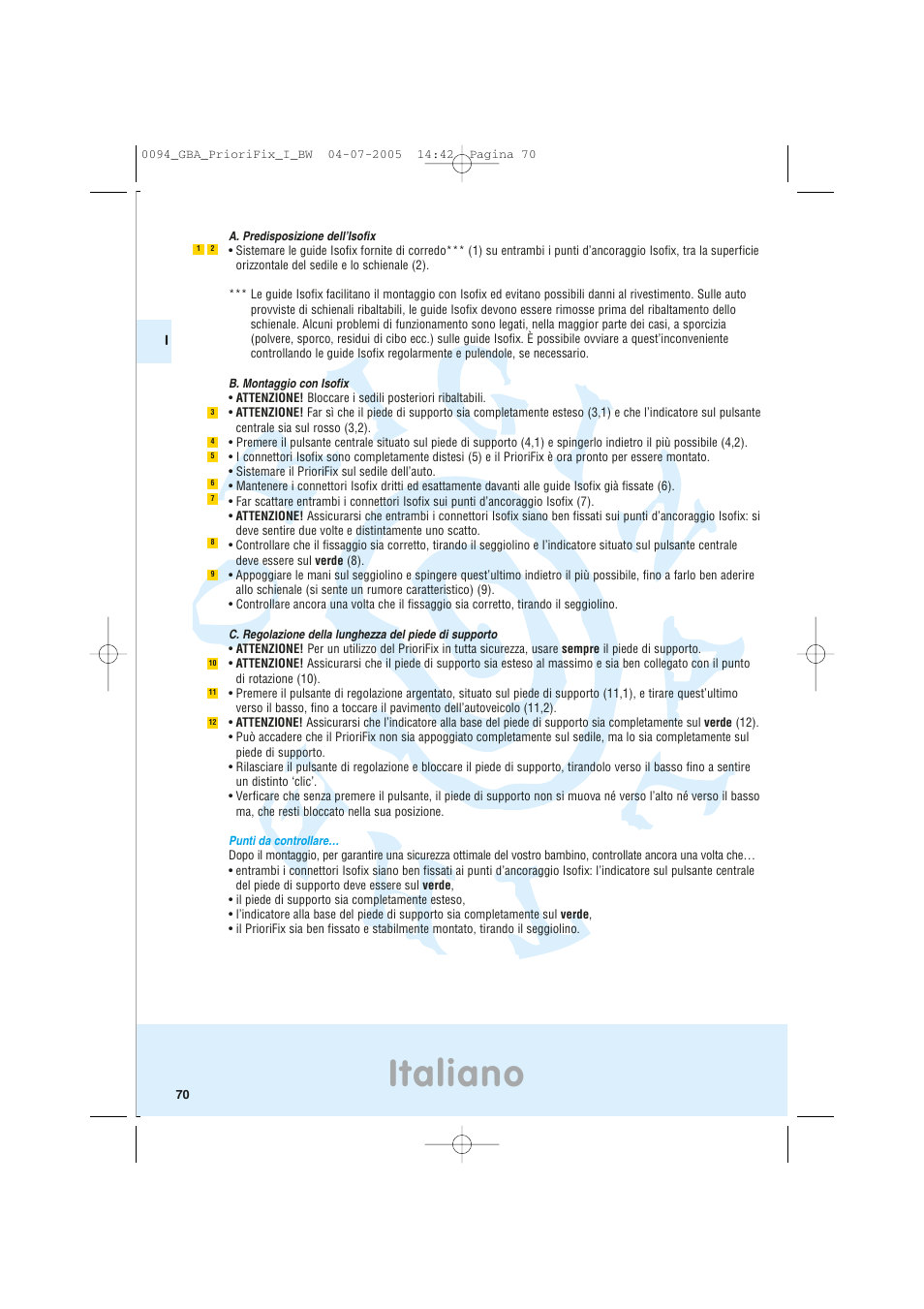 Italiano | Maxi-Cosi Car Seat User Manual | Page 70 / 96