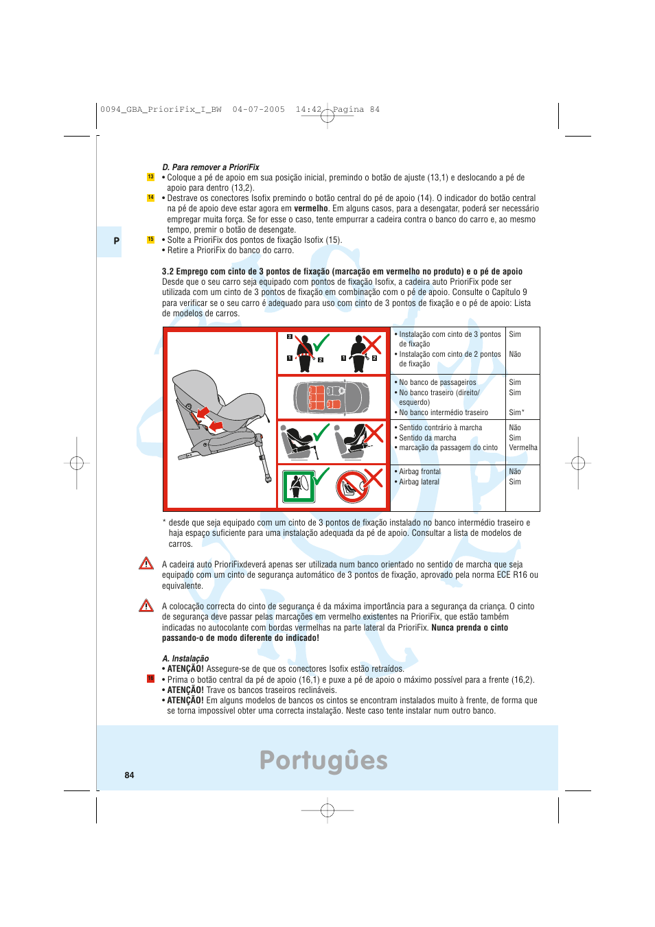Portugûes | Maxi-Cosi Car Seat User Manual | Page 84 / 96