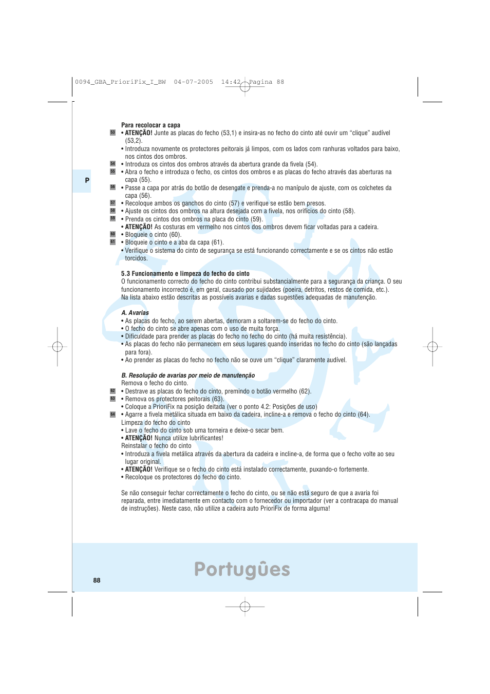 Portugûes | Maxi-Cosi Car Seat User Manual | Page 88 / 96
