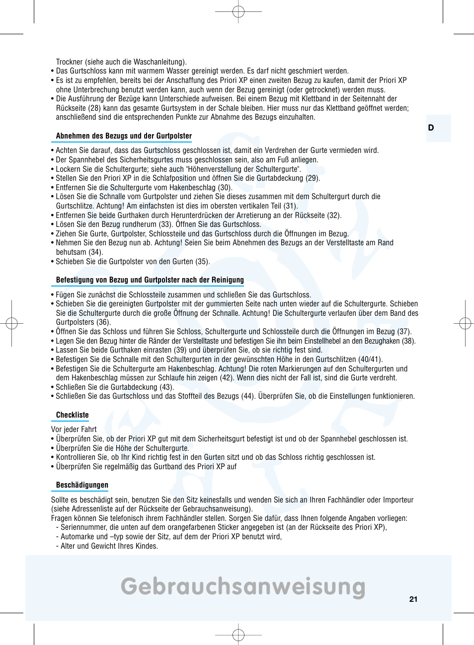 Gebrauchsanweisung | Maxi-Cosi Priori XP User Manual | Page 21 / 48