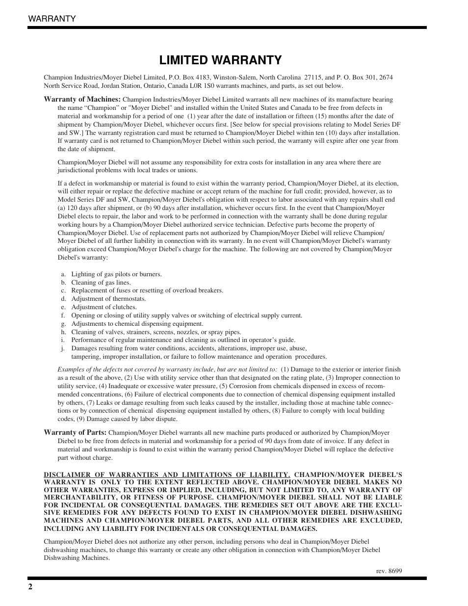 Limited warranty | Moyer Diebel 401-HTM2 PLUS User Manual | Page 8 / 51