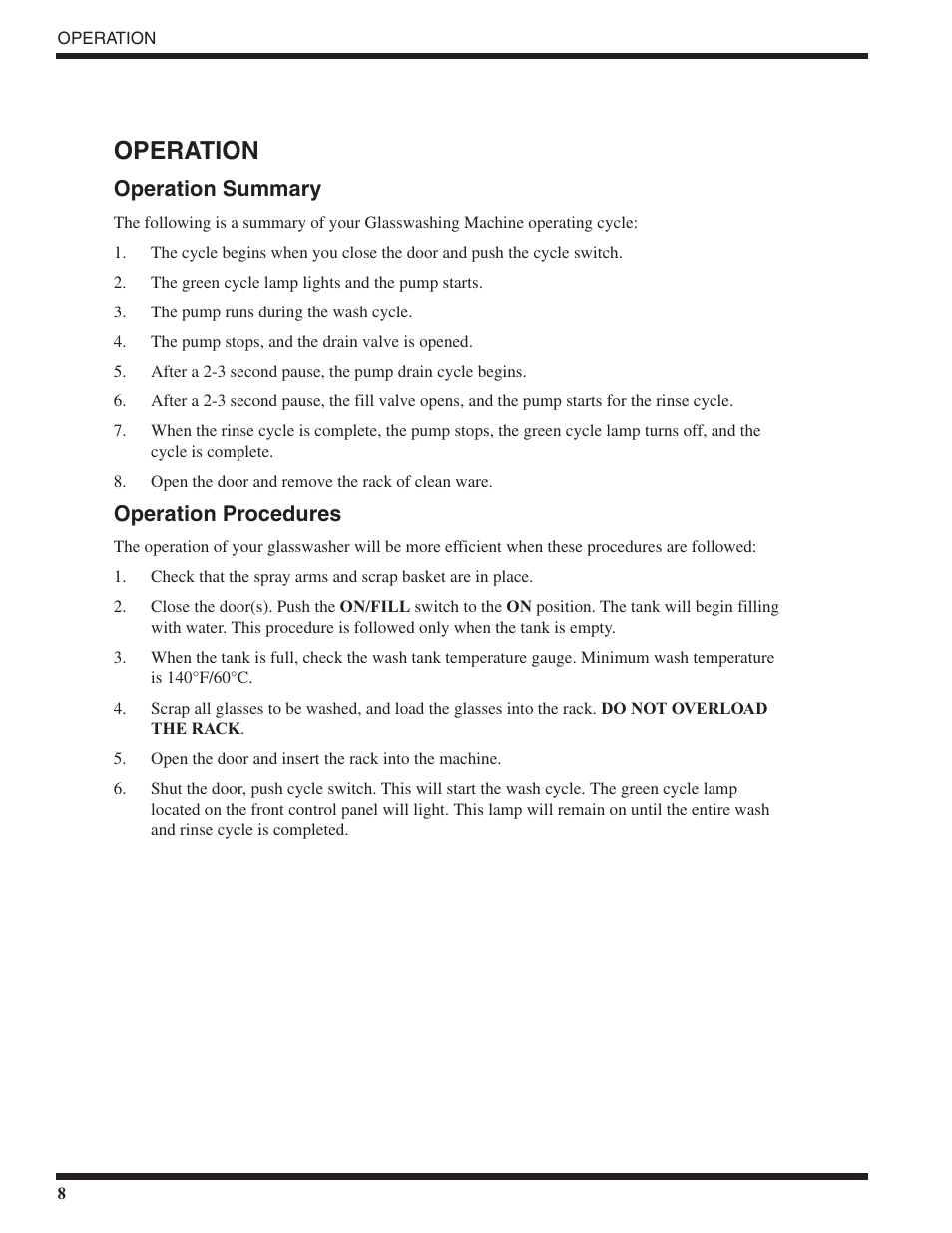 Operation, Operation summary, Operation procedures | Moyer Diebel MD18-1 User Manual | Page 14 / 44