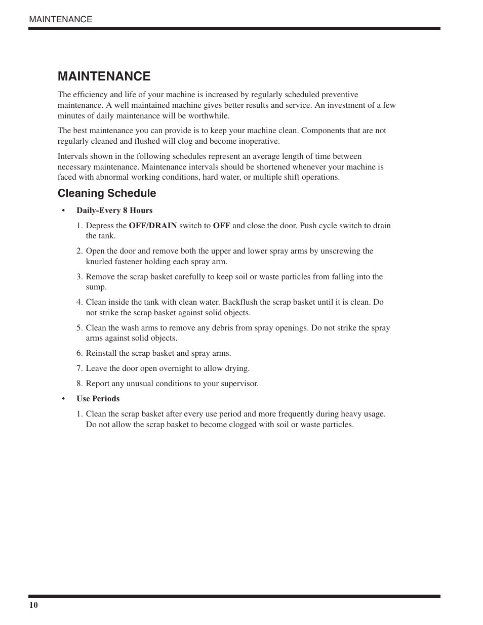 Maintenance, Cleaning schedule | Moyer Diebel MD18-1 User Manual | Page 16 / 44