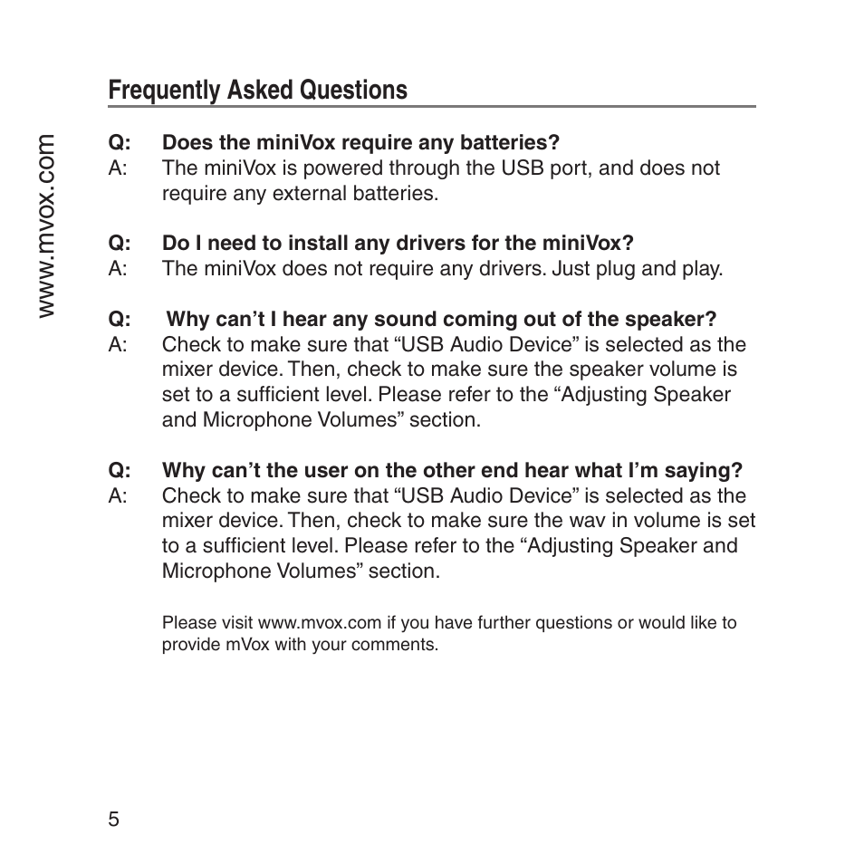 Frequently asked questions | MVOX electronic miniVox-MV100 User Manual | Page 6 / 8