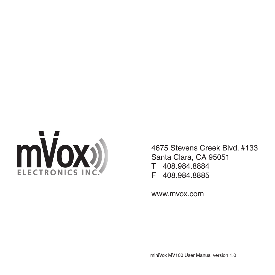 MVOX electronic miniVox-MV100 User Manual | Page 8 / 8