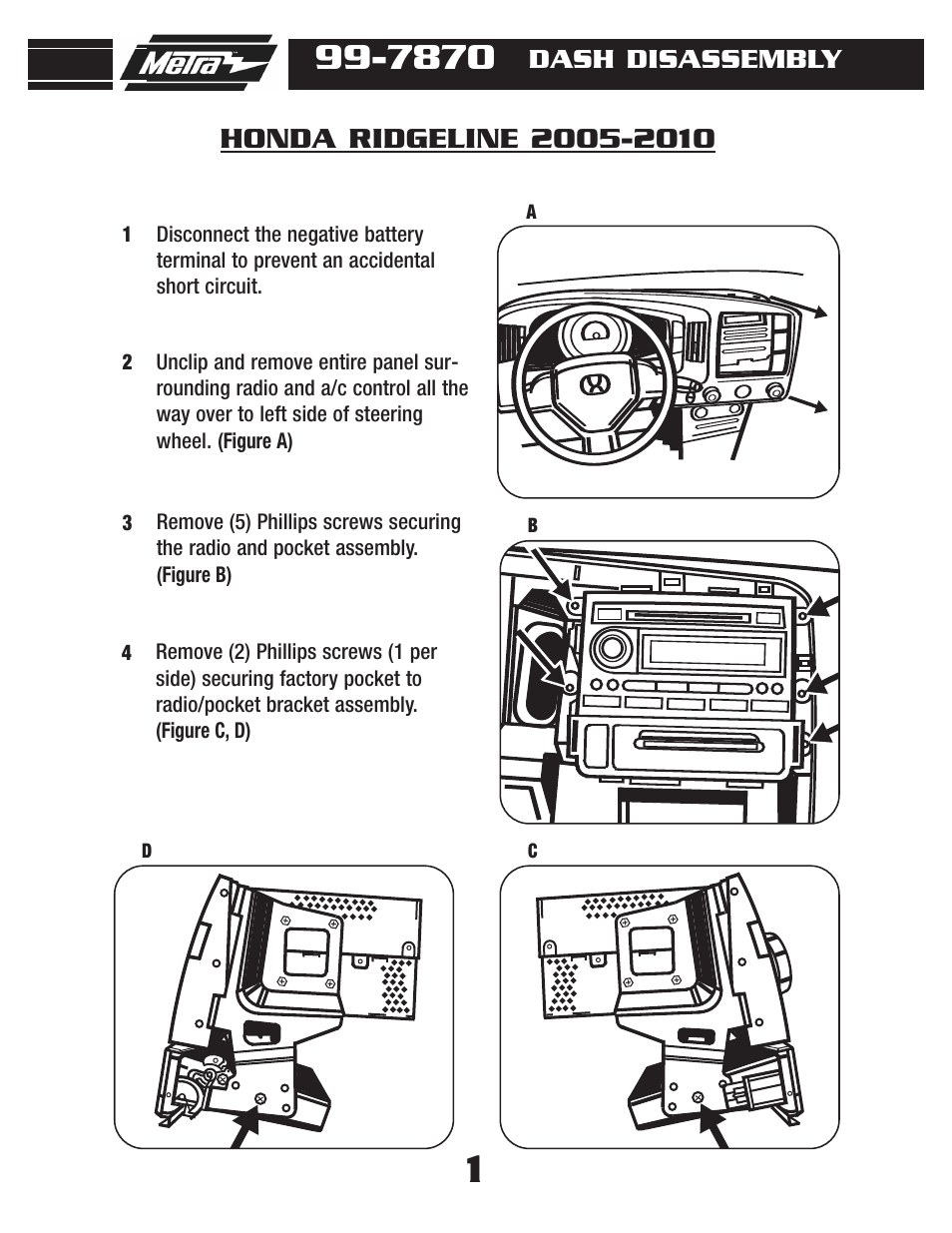 Dash disassembly | Metra Electronics HONDA RIDGELINE 99-7870G User Manual | Page 3 / 8