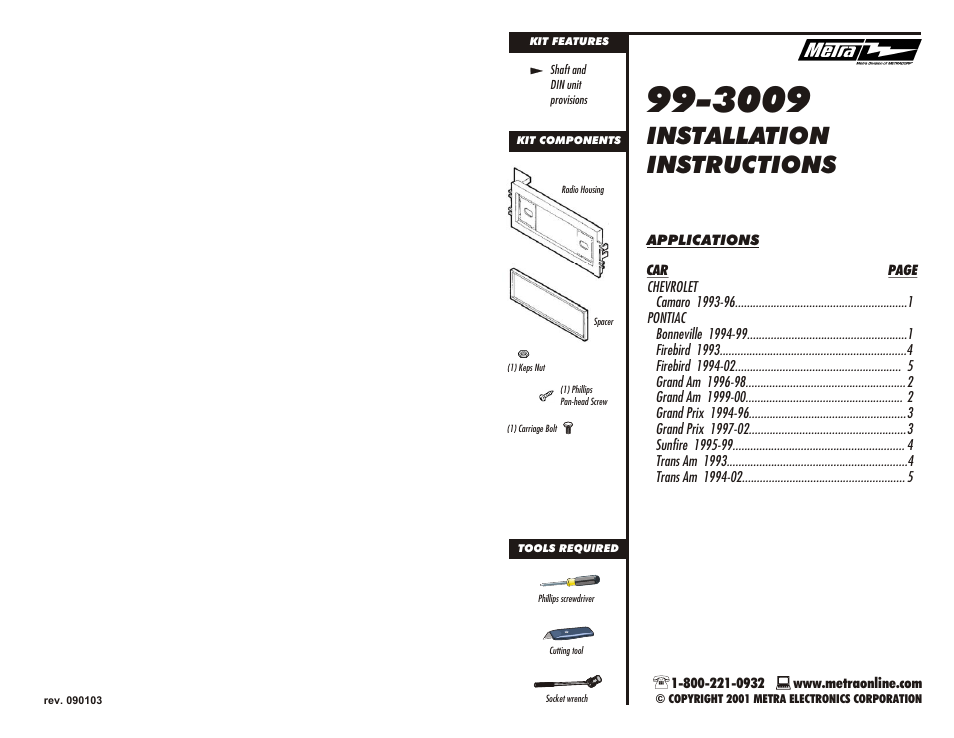 Metra Electronics 99-3009 User Manual | 4 pages