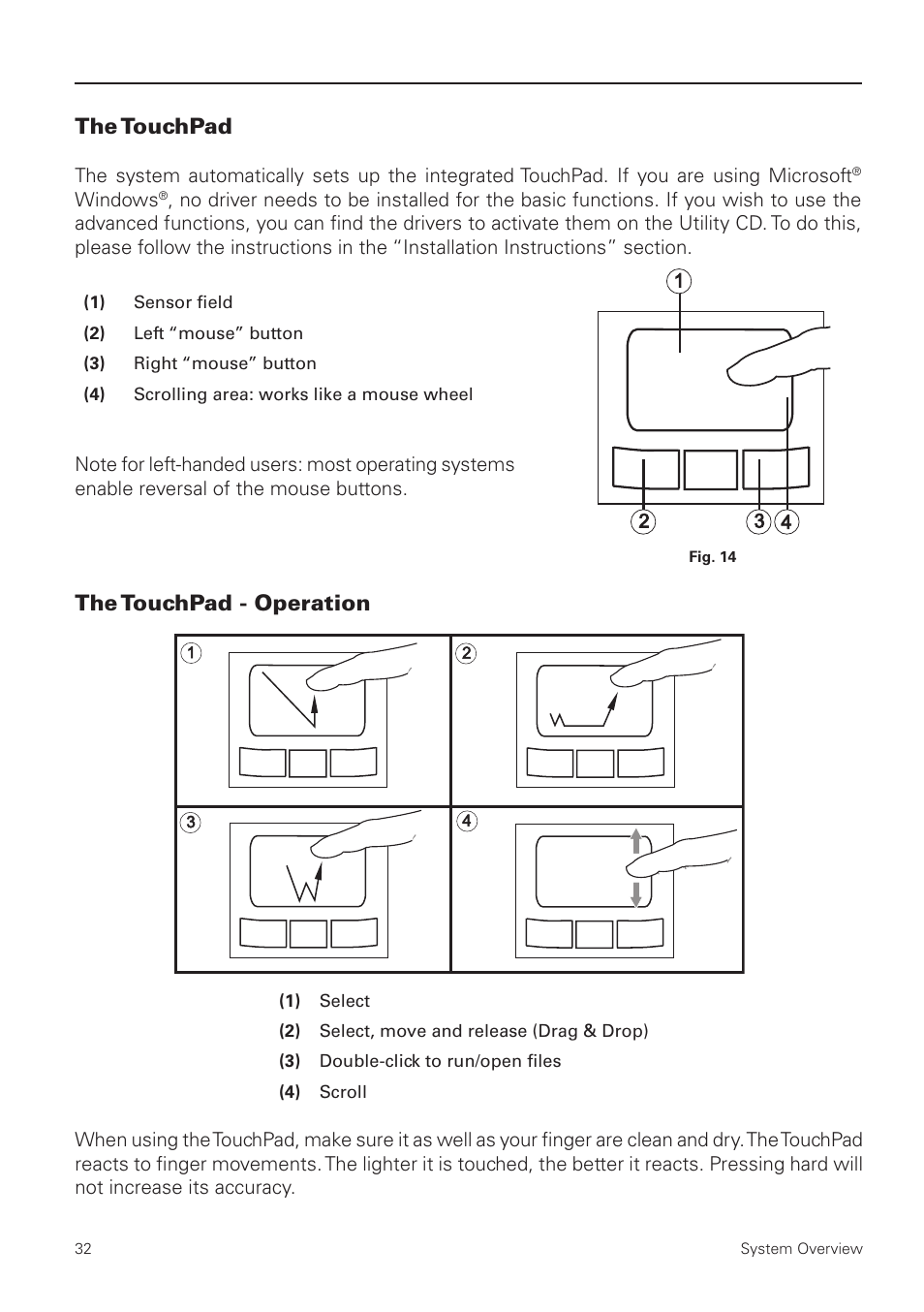The touchpad, The touchpad - operation | MAXDATA NOTEBOOK PRO 5500 IR User Manual | Page 32 / 48