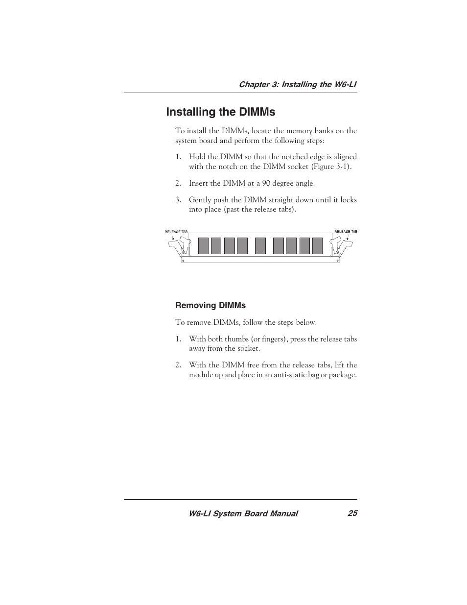 Installing the dimms | Micronics PENTIUM PRO W6-LI User Manual | Page 27 / 82
