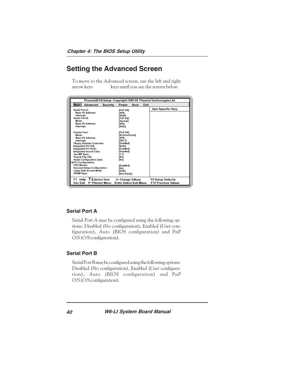 Setting the advanced screen | Micronics PENTIUM PRO W6-LI User Manual | Page 42 / 82
