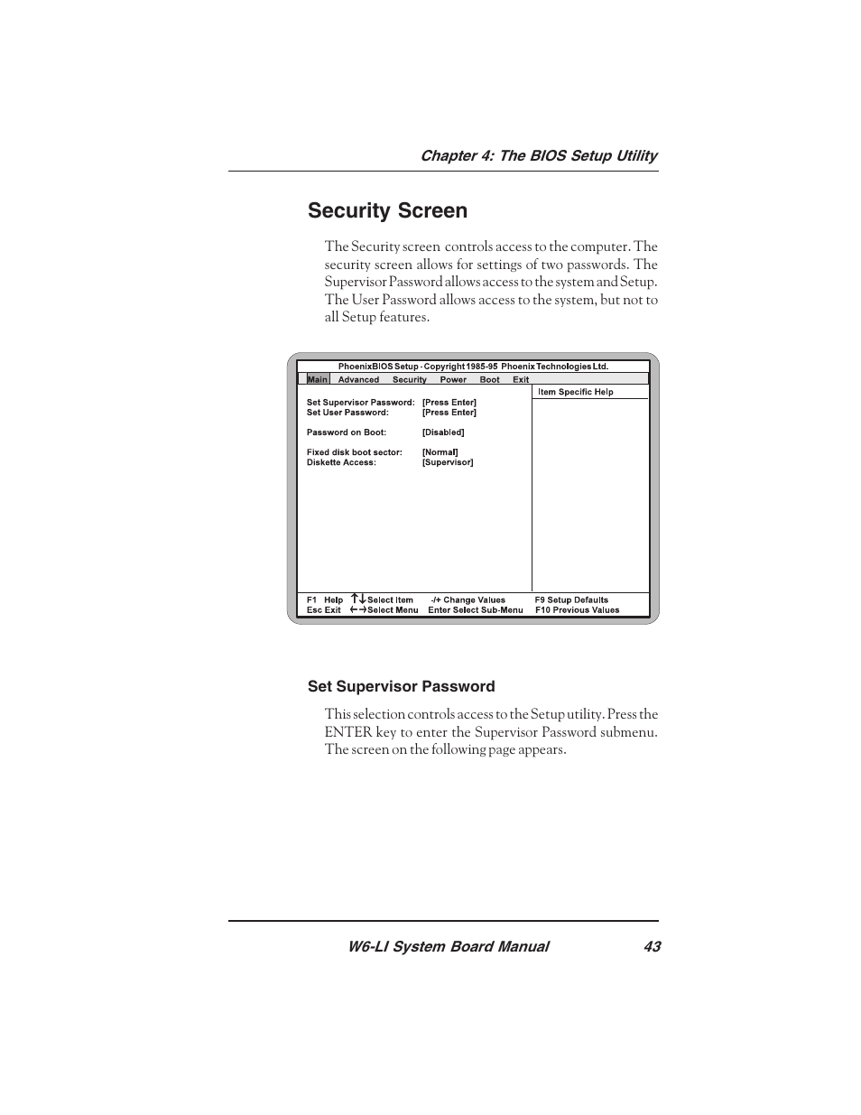 Security screen | Micronics PENTIUM PRO W6-LI User Manual | Page 45 / 82
